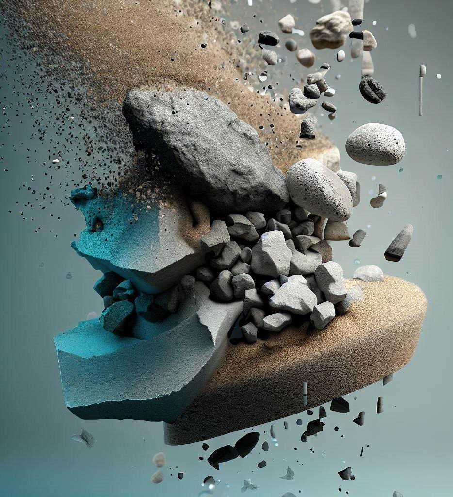 O concreto é composto por diversos materias como cimento, areia, brita e agua. Fonte: Imagem gerada por IA.